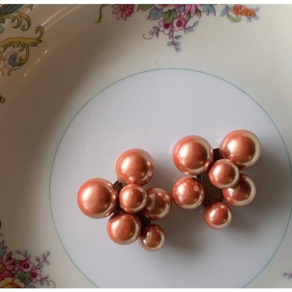 Vintage Rose Gold Pearl Earrings, in Silver, Unsigned